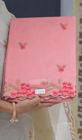 Net cotta Saree -Peach color Search code 7275