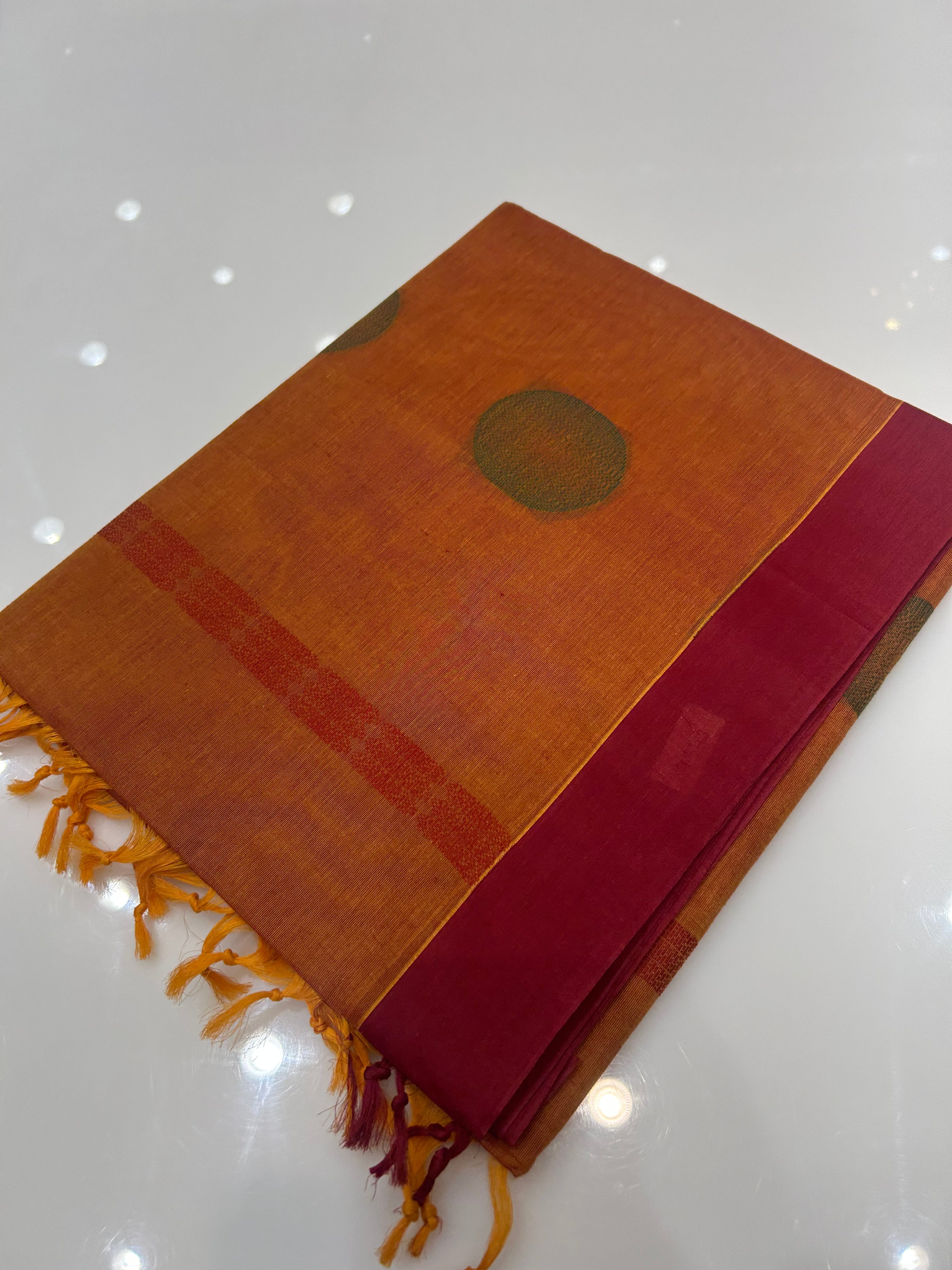 Cotton  Saree-Orange  shade Search code 7516