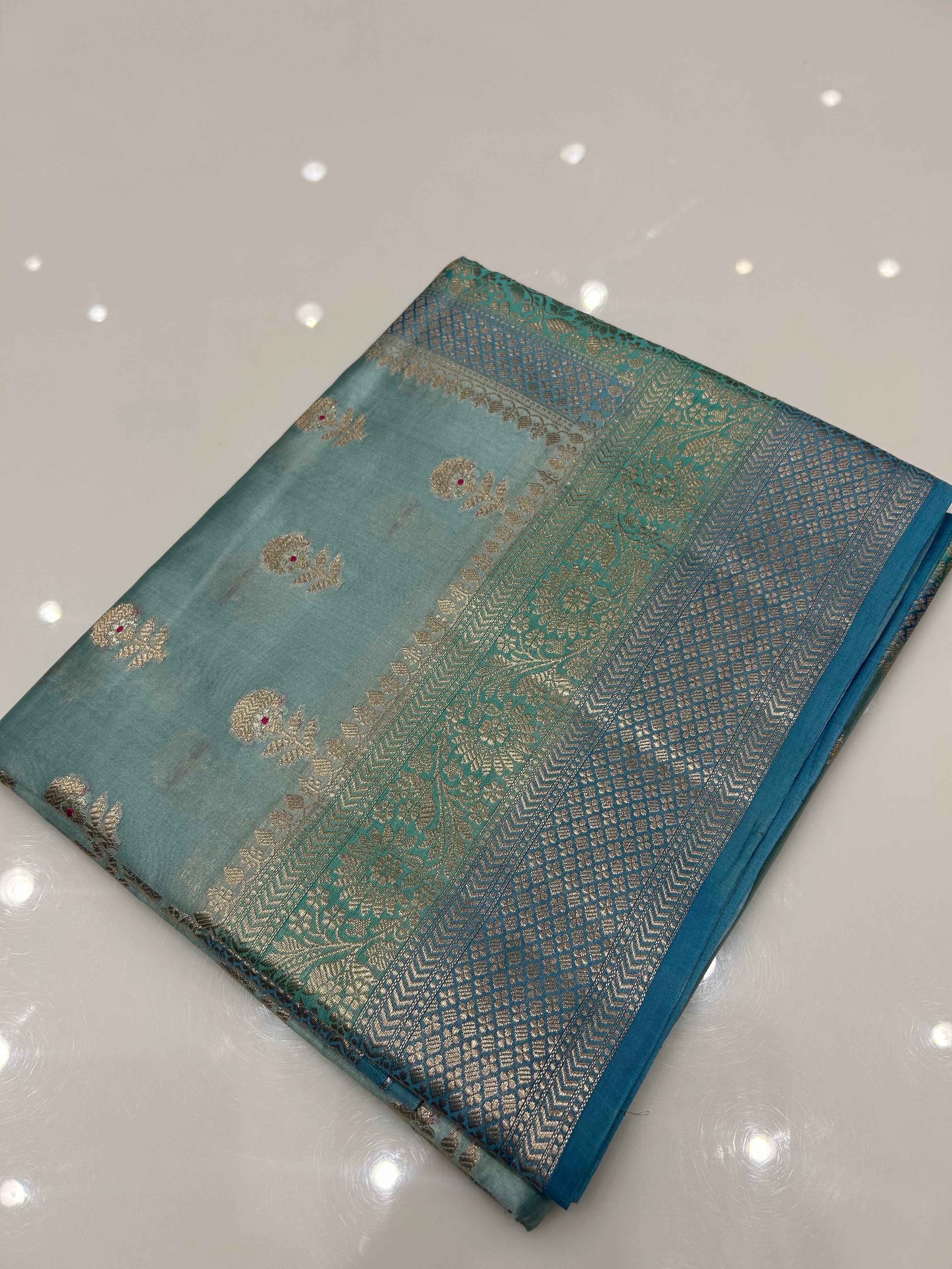 Banarasi sarees  - Dusty blue  color Search code 8840