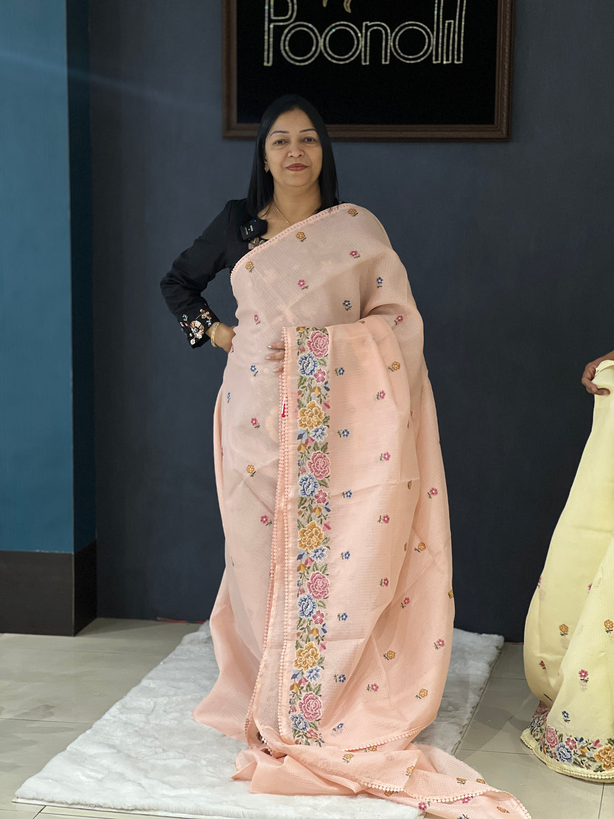 Net Cotta Saree- Peach shade Search code 3451