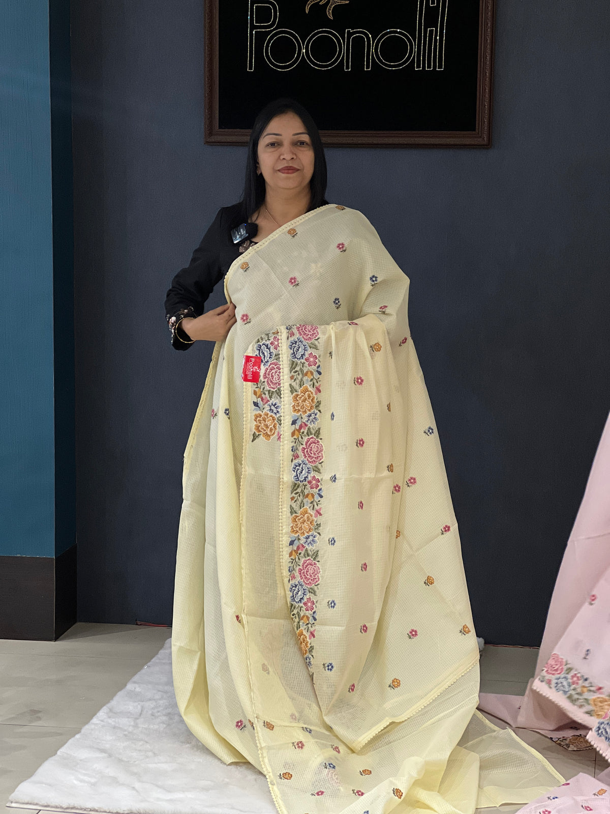 Net Cotta Saree-Baby yellow   shade Search code 3452