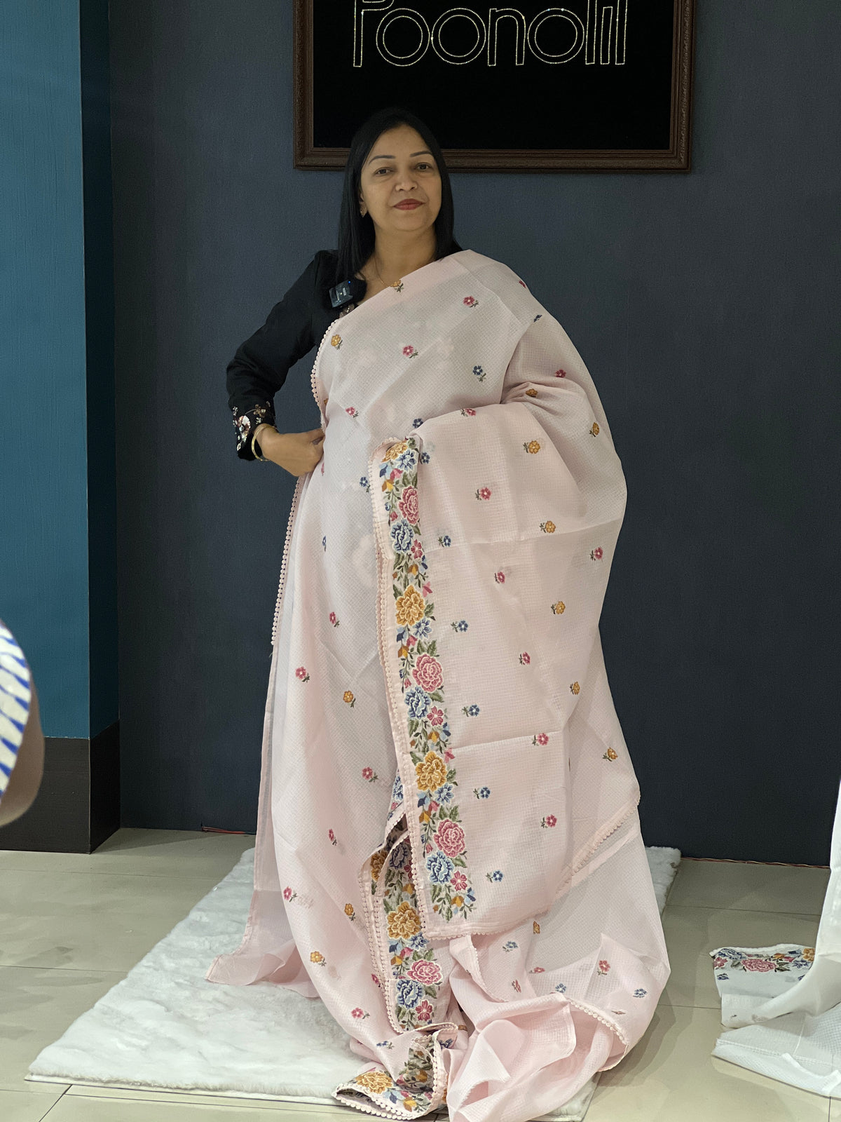Net Cotta Saree-Baby Pink  shade Search code 3453