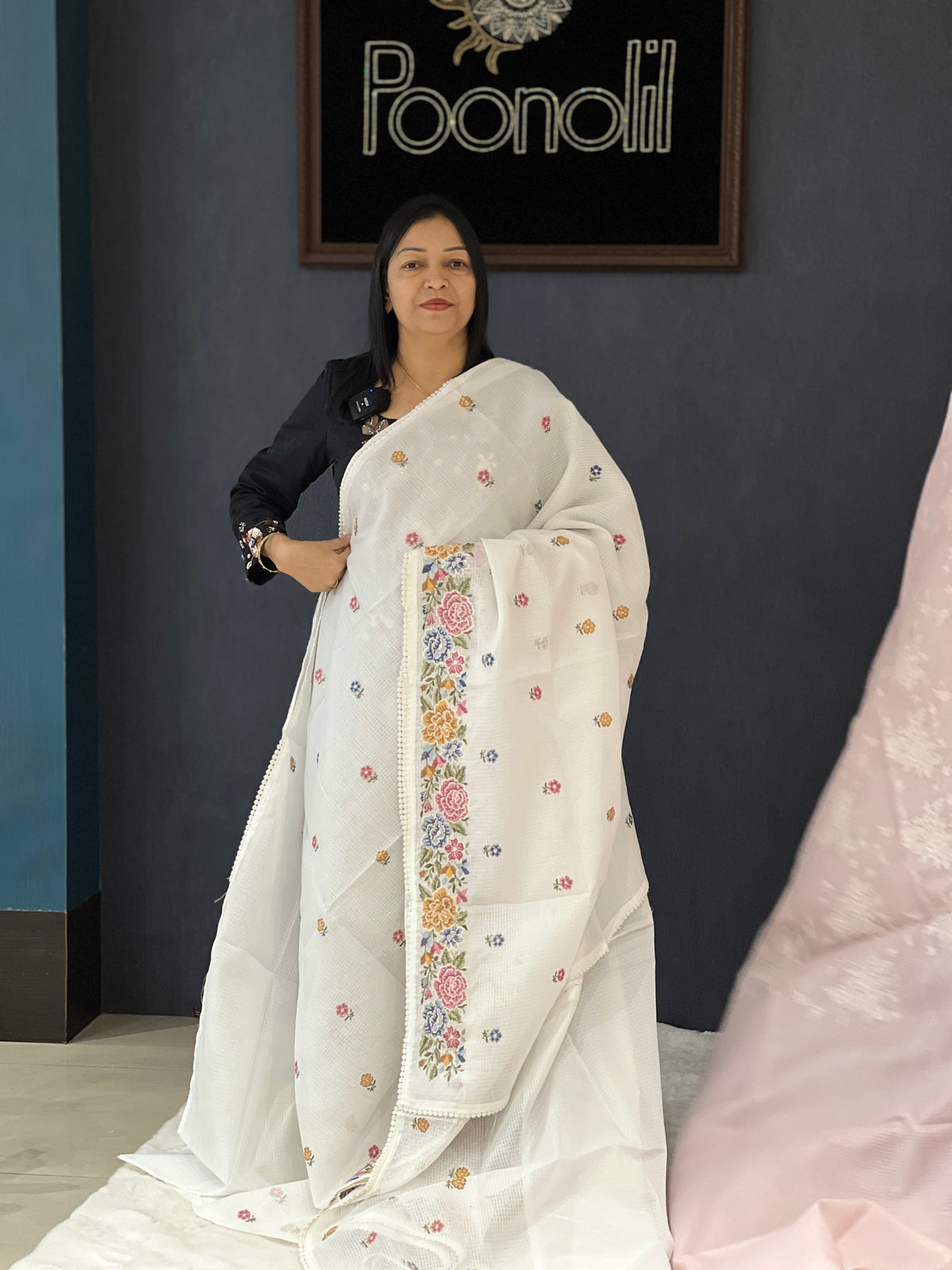 Net Cotta Saree-Off white  shade Search code 3454