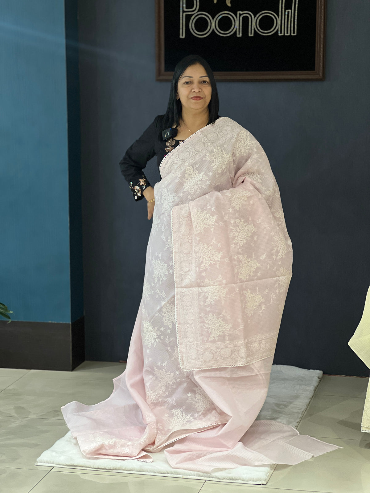 Net Cotta Saree- Baby pink  shade Search code 3455