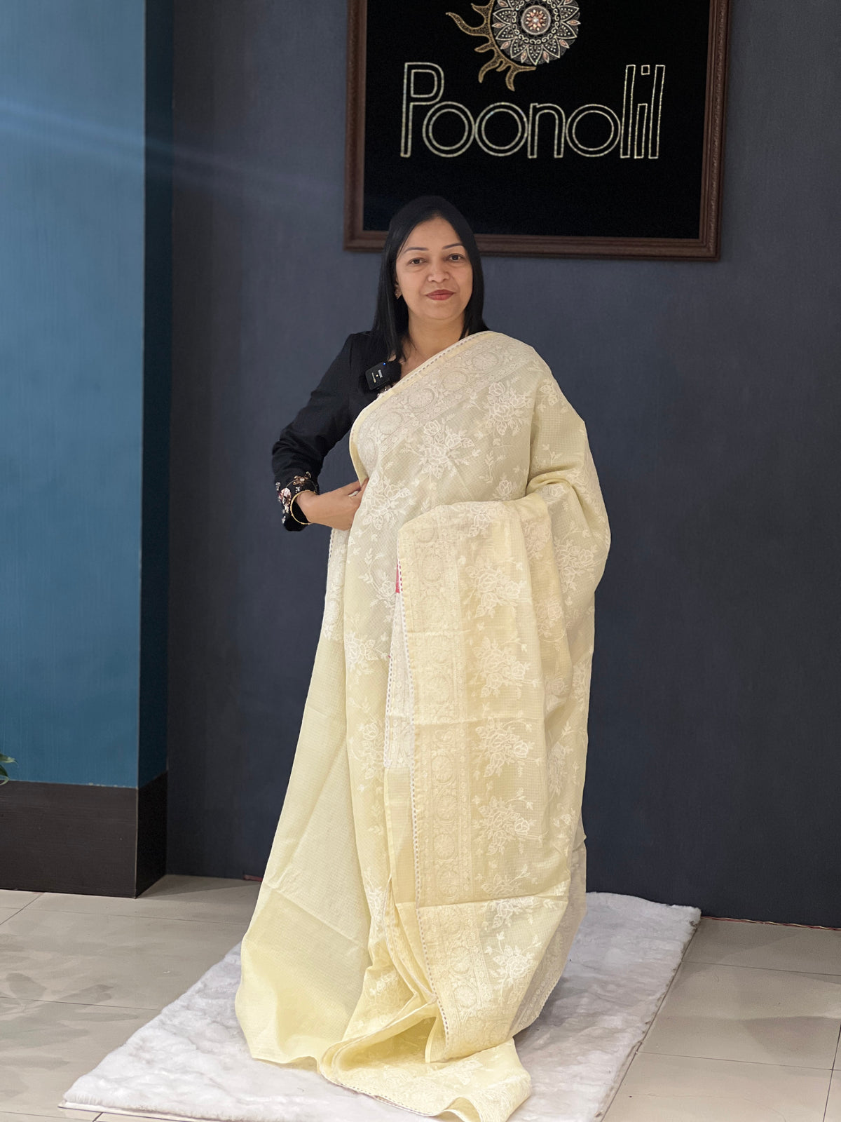 Net Cotta Saree- Baby Yellow shade Search code 3456