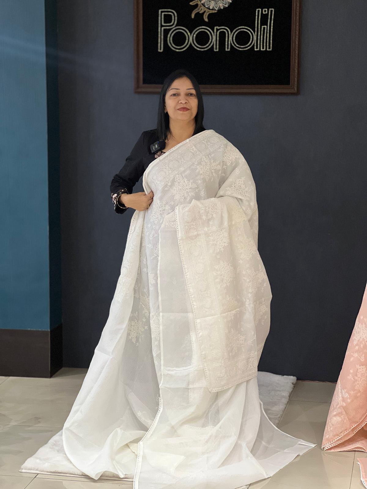 Net Cotta Saree- Off white  shade Search code 3457