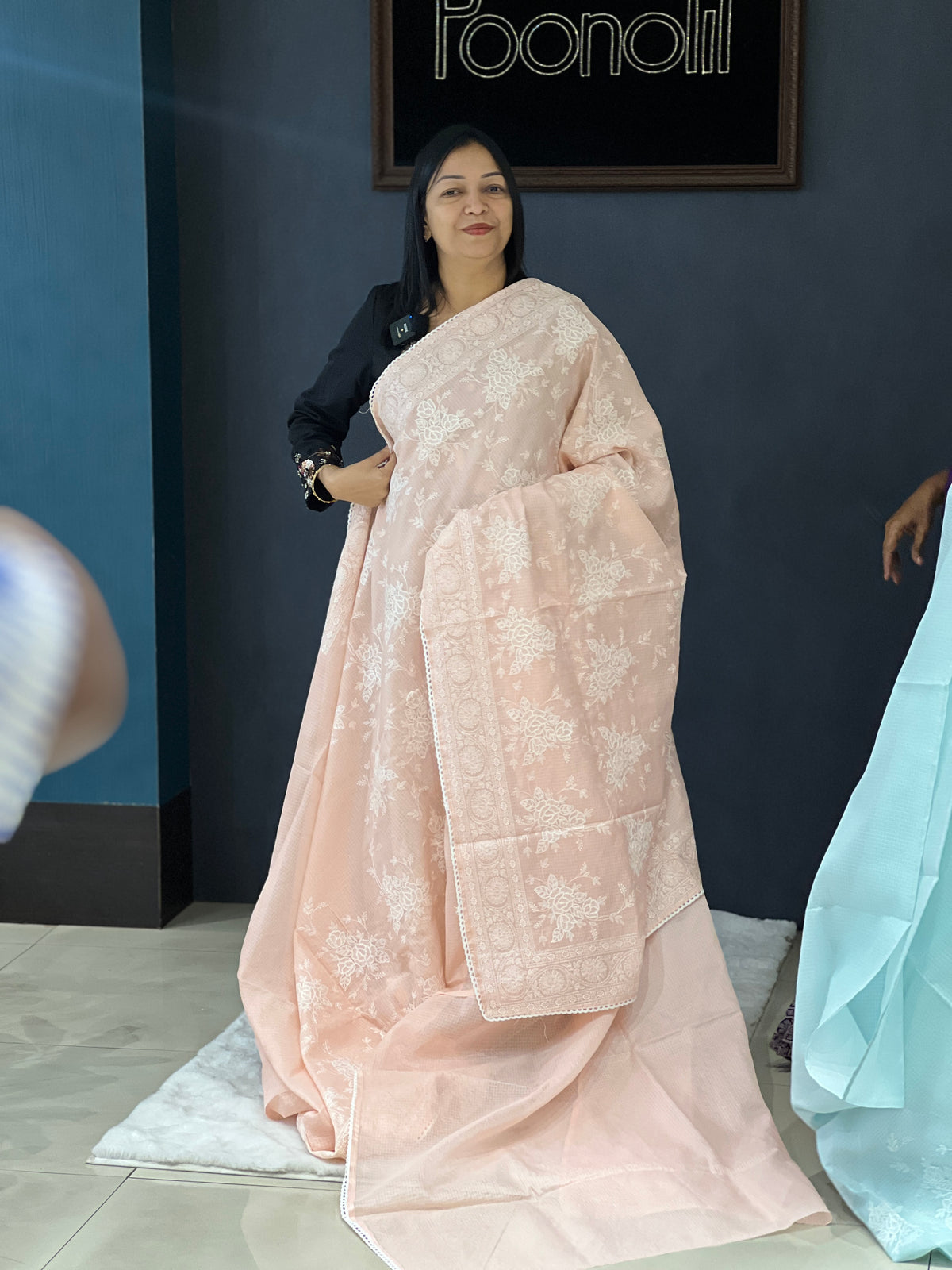 Net Cotta Saree- Peach  shade Search code 3458