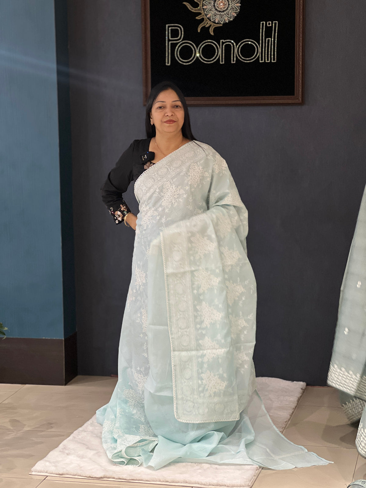 Net Cotta Saree- Aqua blue shade Search code 3459