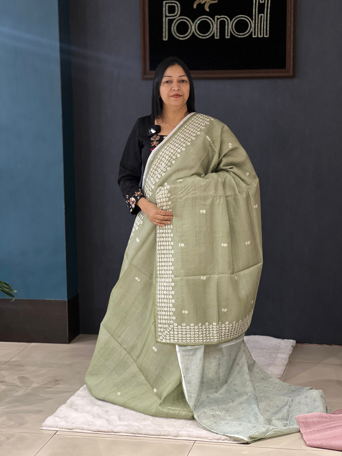 Net Cotta Saree- Green shade Search code 3461