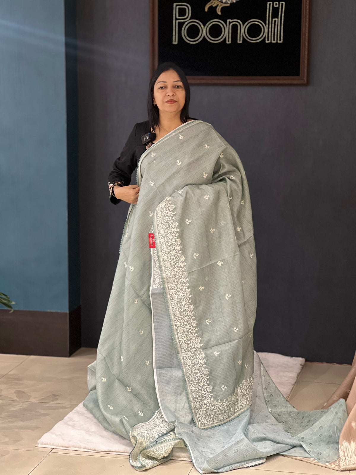 Net Cotta Saree-  Dusty Blue shade Search code 3465
