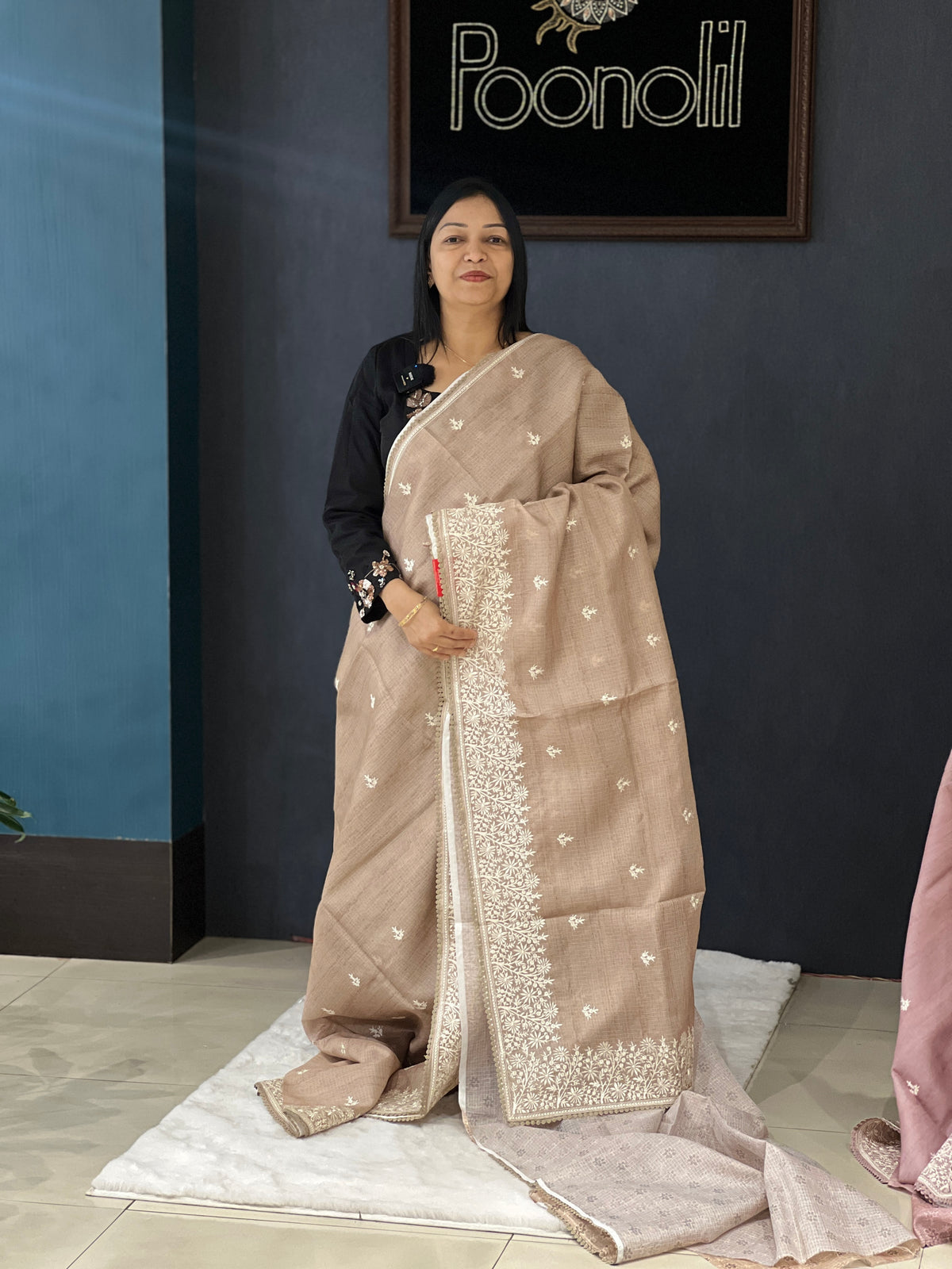 Net Cotta Saree-  Chiku  shade Search code 3466