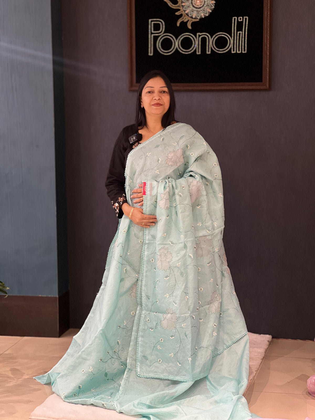 Net Cotta Saree-  Blue shade Search code 3468