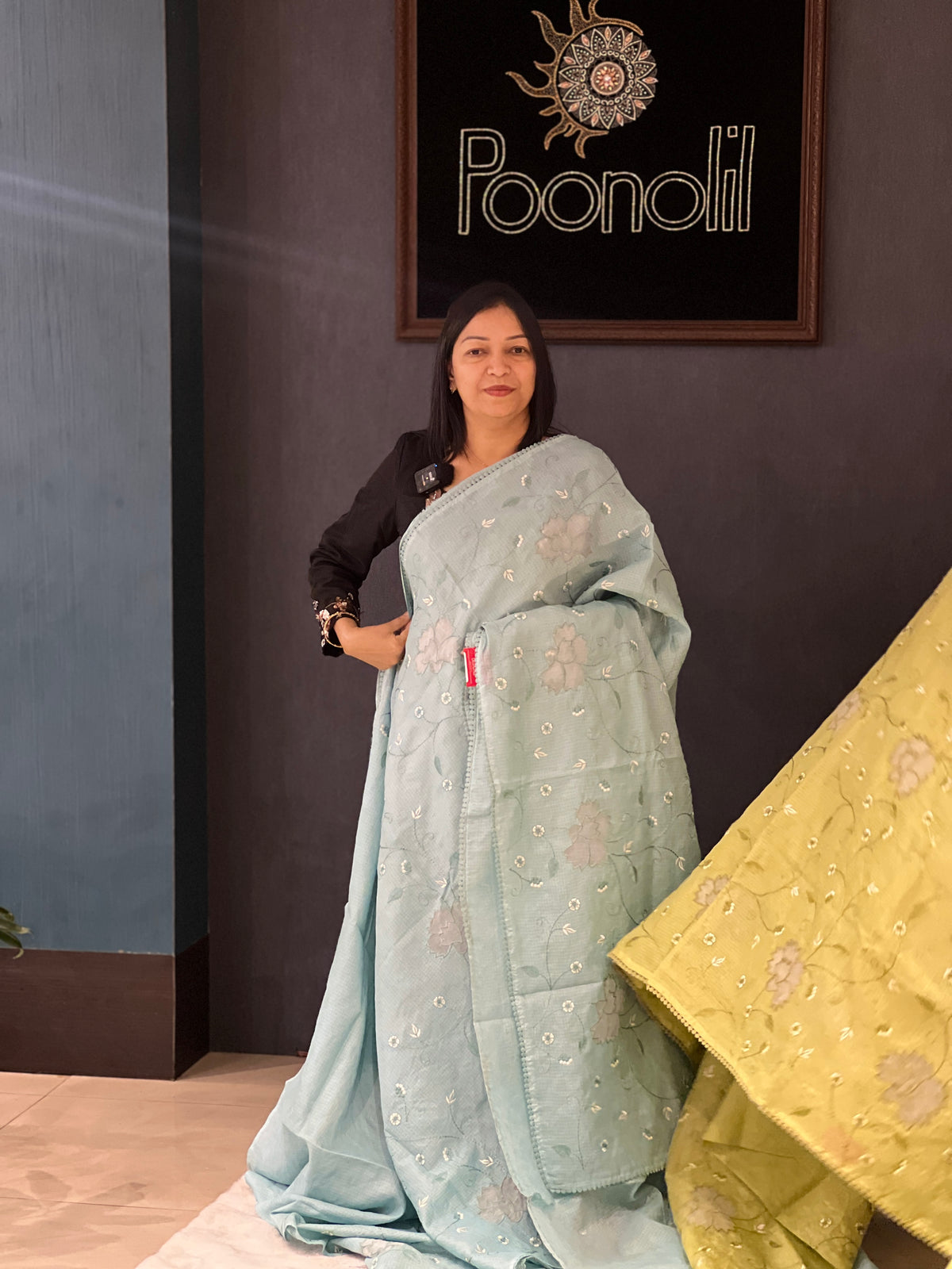 Net Cotta Saree-Sky blue shade Search code 3470