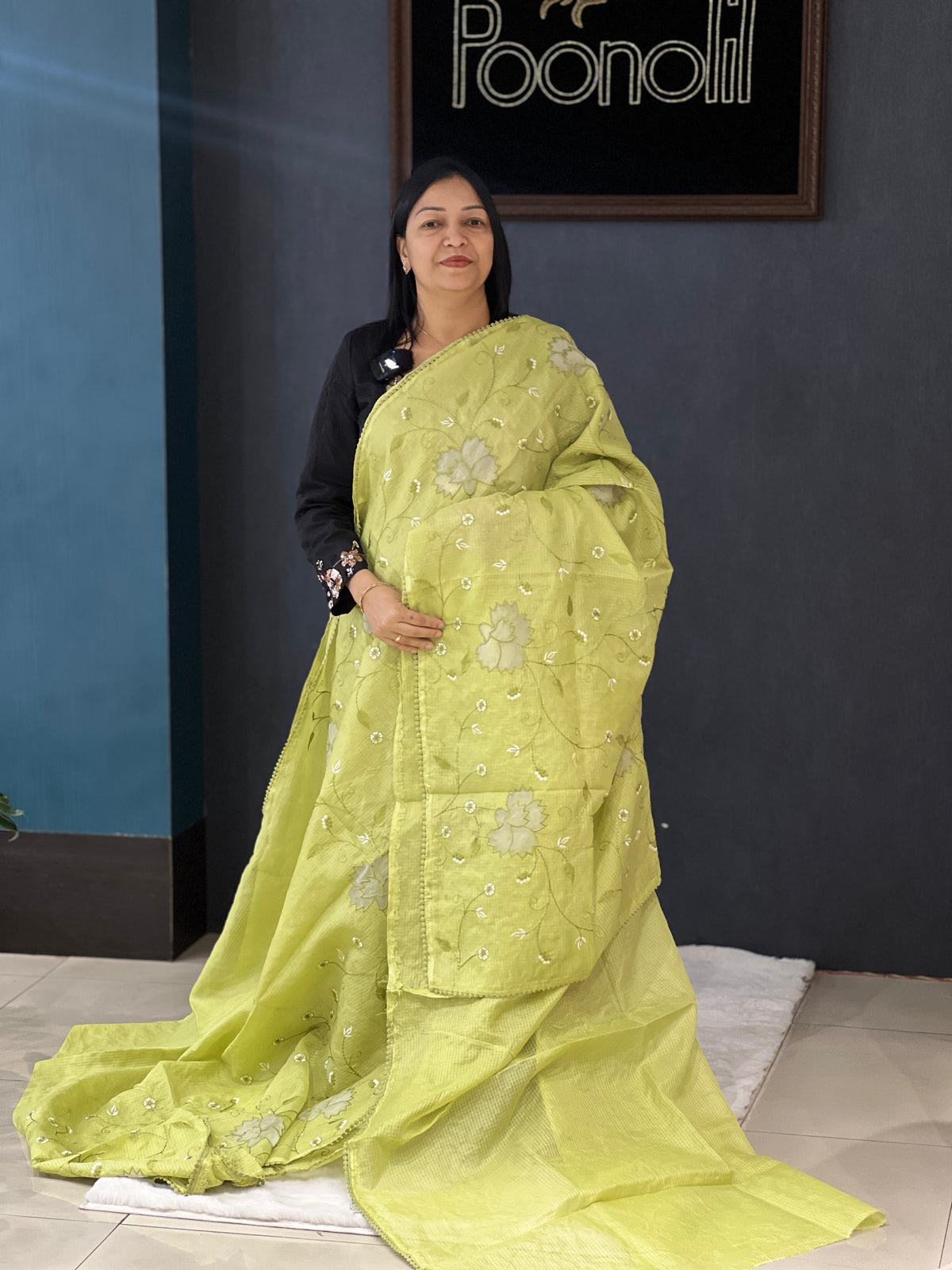 Net Cotta Saree-Green  shade Search code 3471