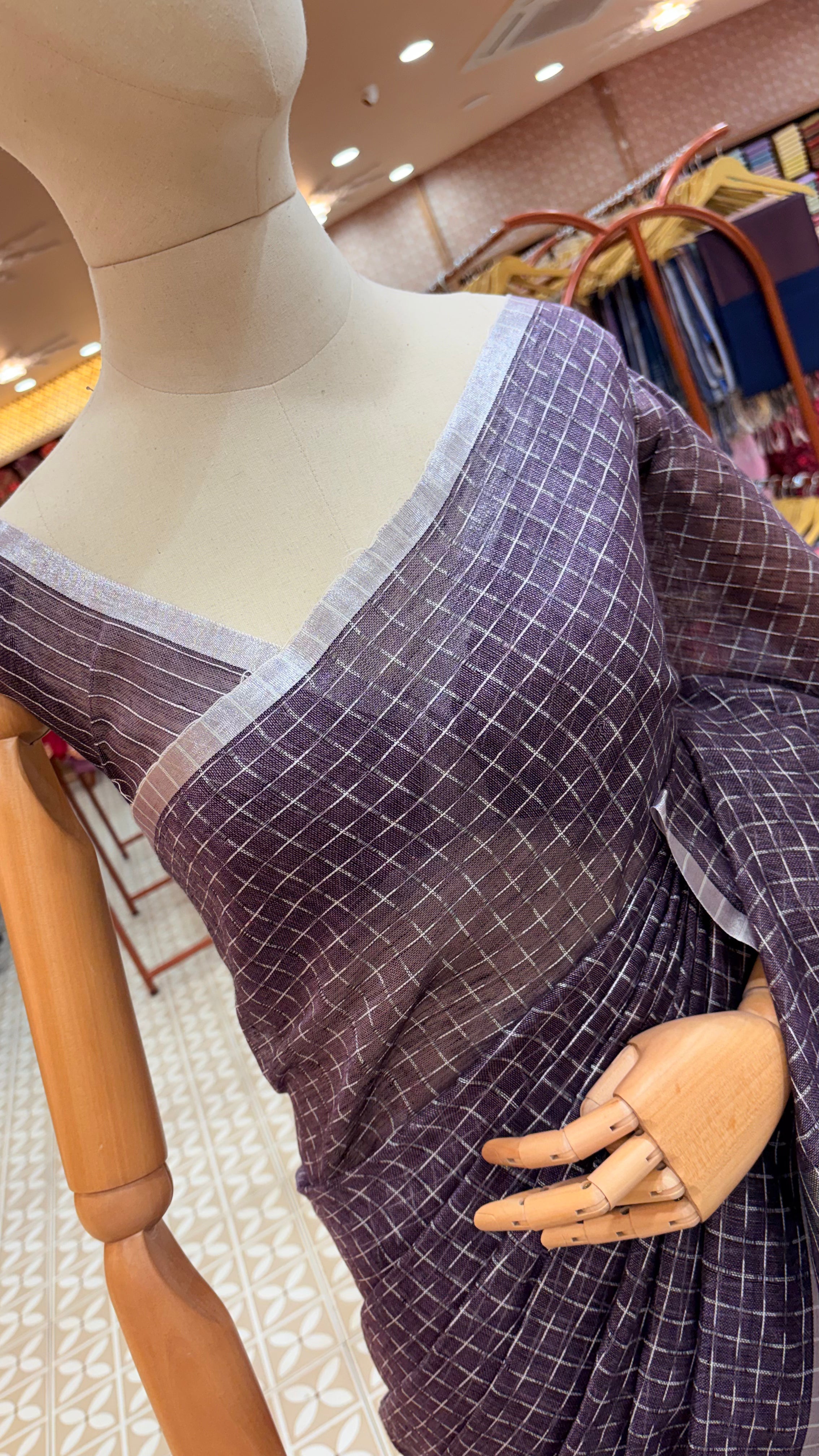 Linen  Saree - light lavander shade Search code 2352