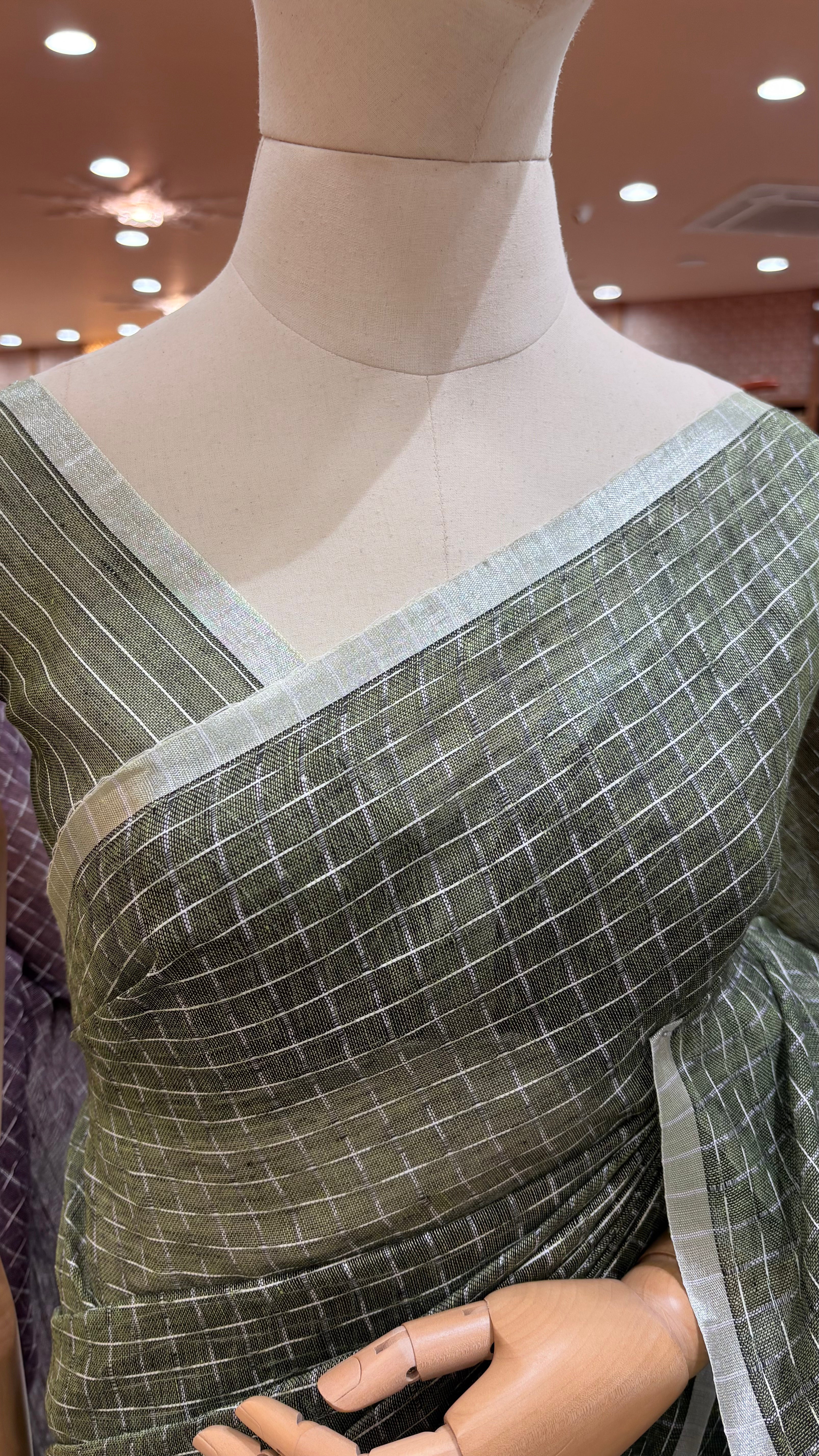 Linen Saree - light green shade Search code 2354