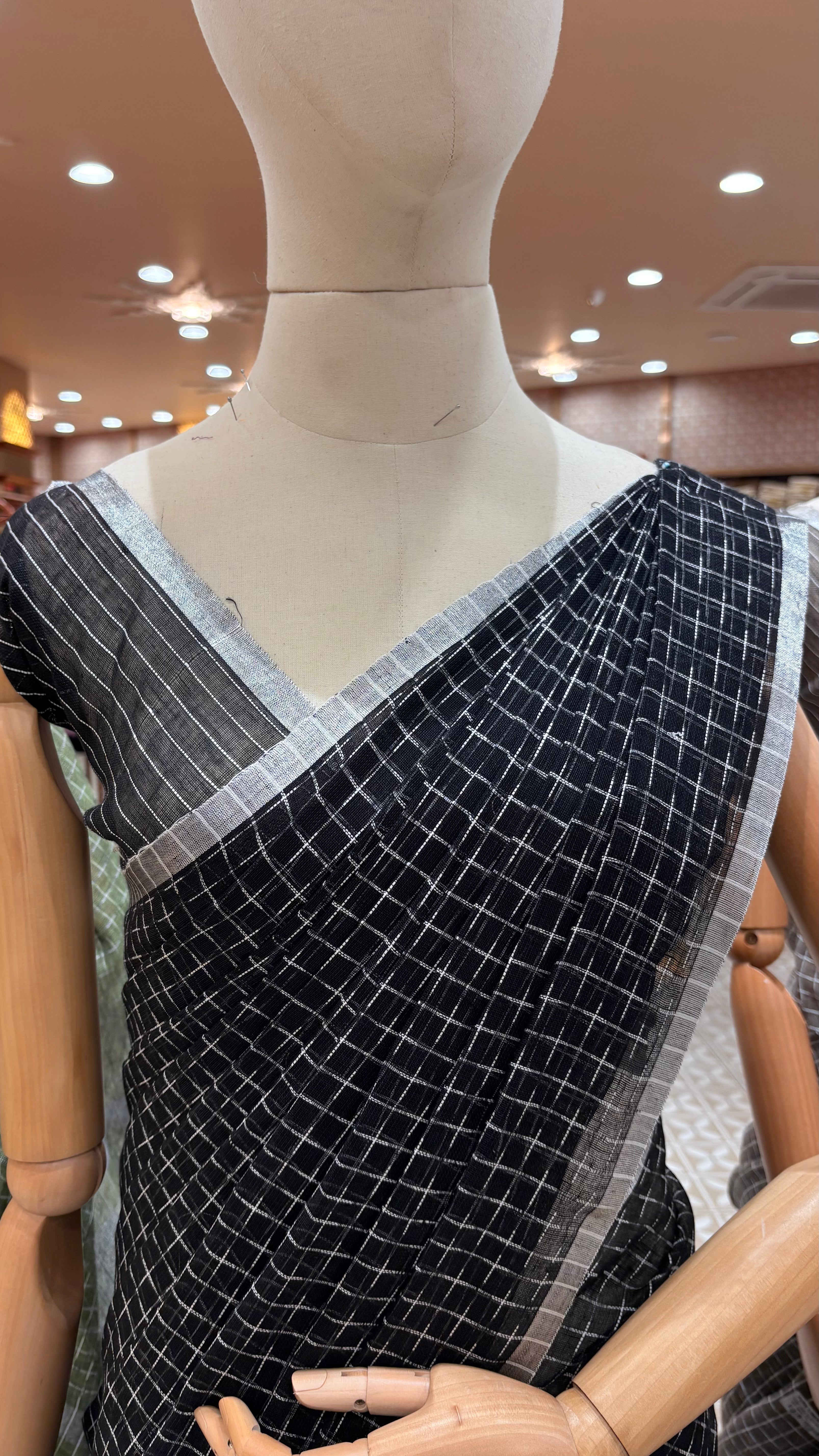 Linen  Saree - black shade Search code 2350