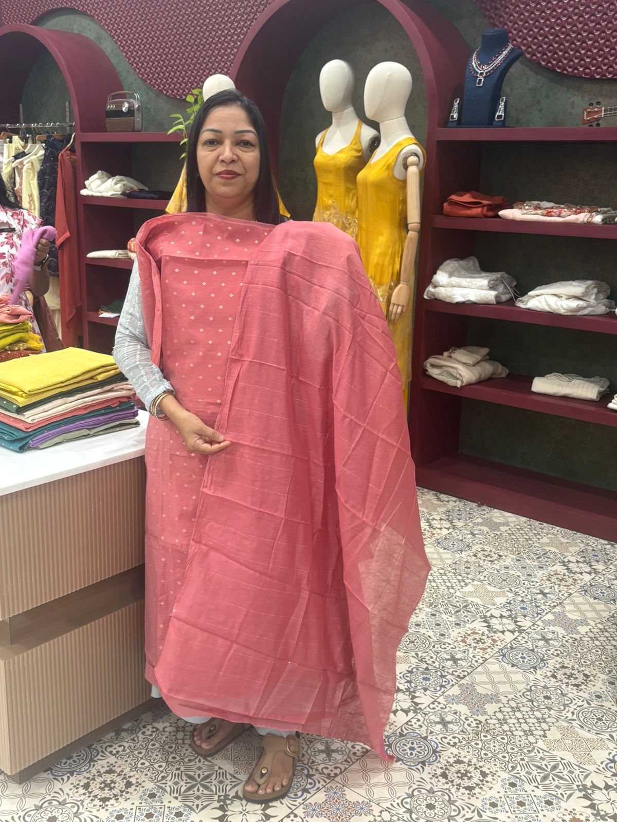 UNSTITCHED SALWAR  SUIT SET COLOR  PEACH  Search code 5601
