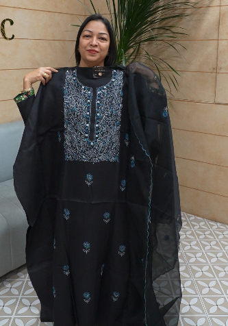 UNSTITCHED SALWAR  SUIT SET  BLACK  BLUE   shade Search code 5561