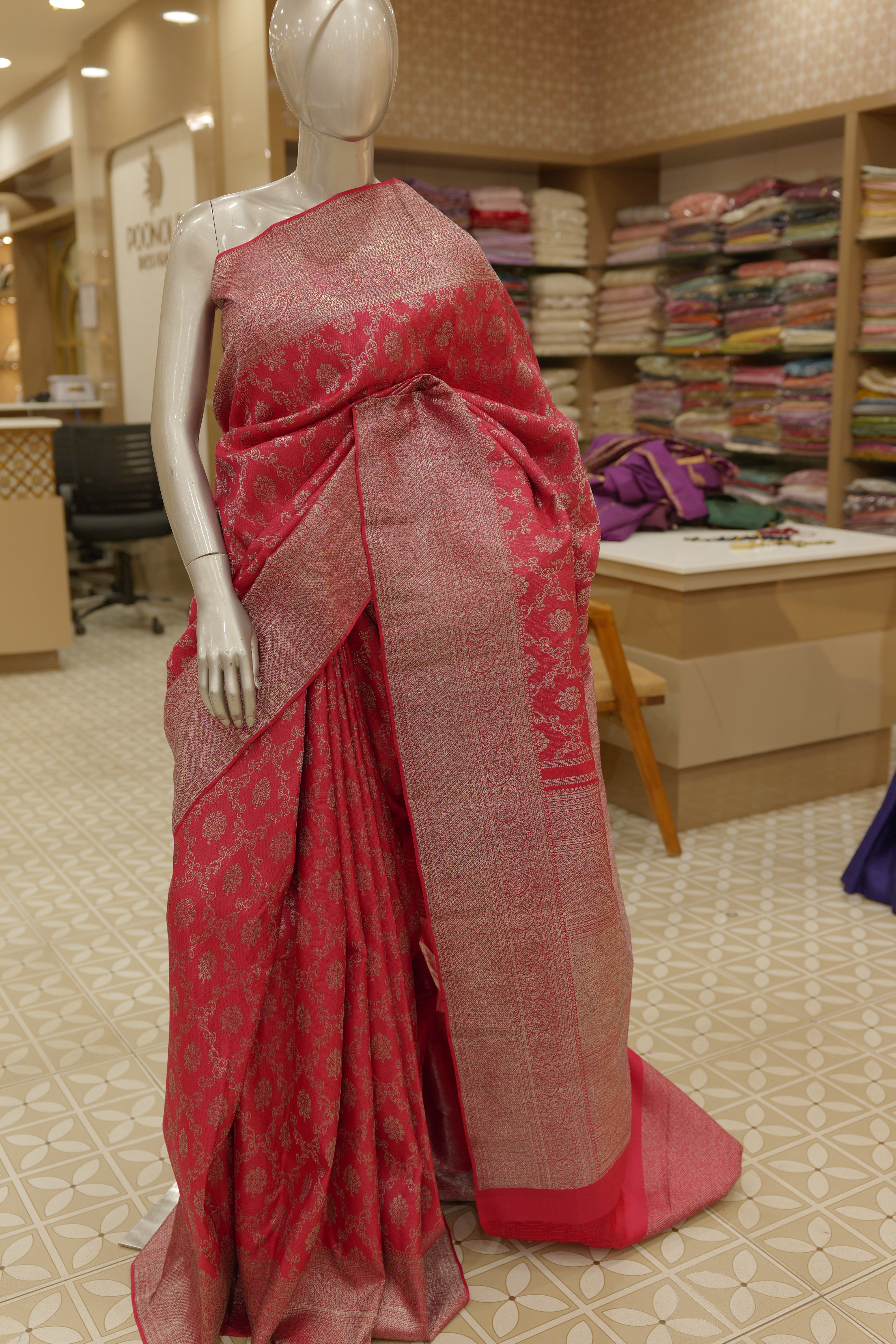Designer Kanchipuram Saree- ruby red color search code 4501