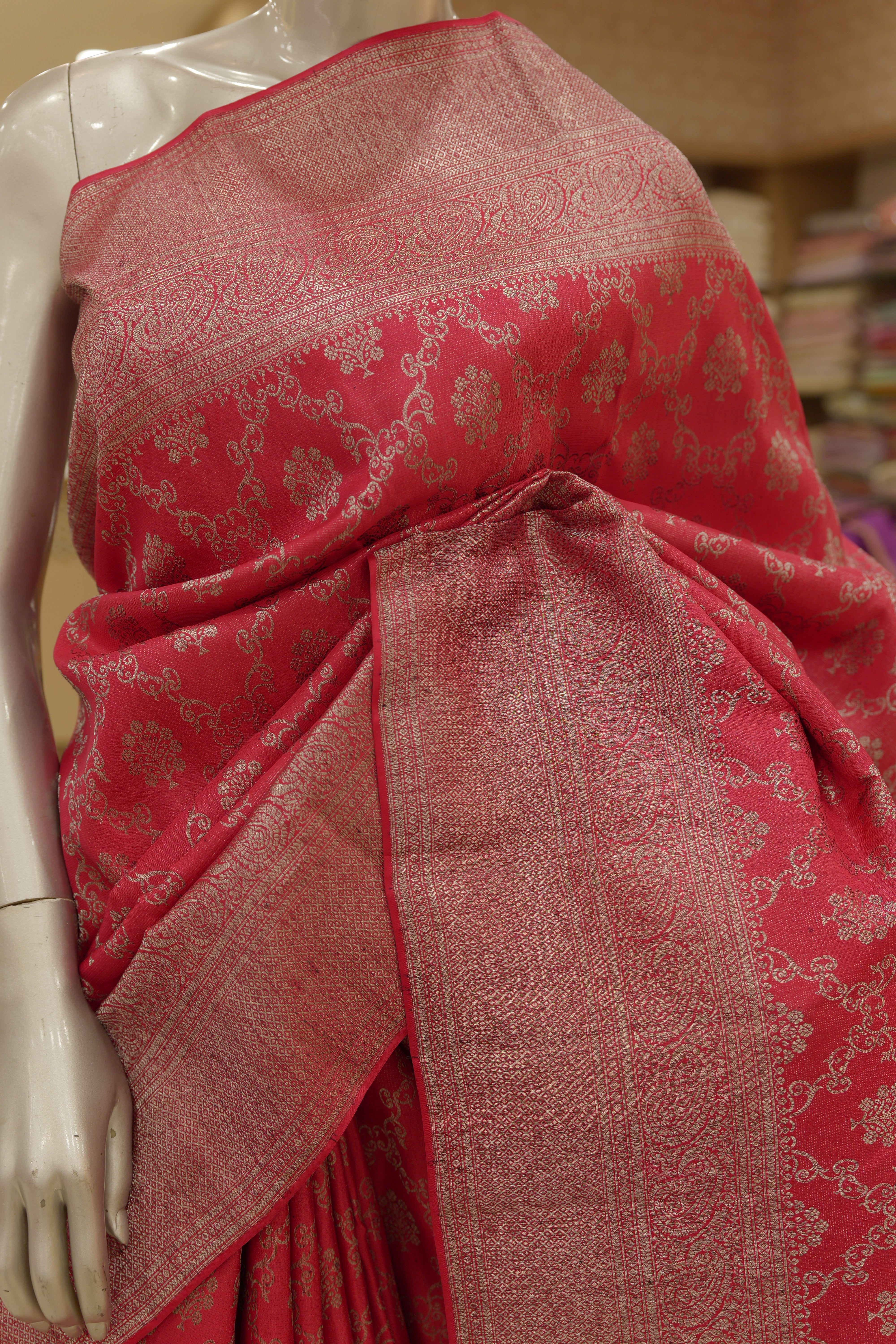 Designer Kanchipuram Saree- ruby red color search code 4501