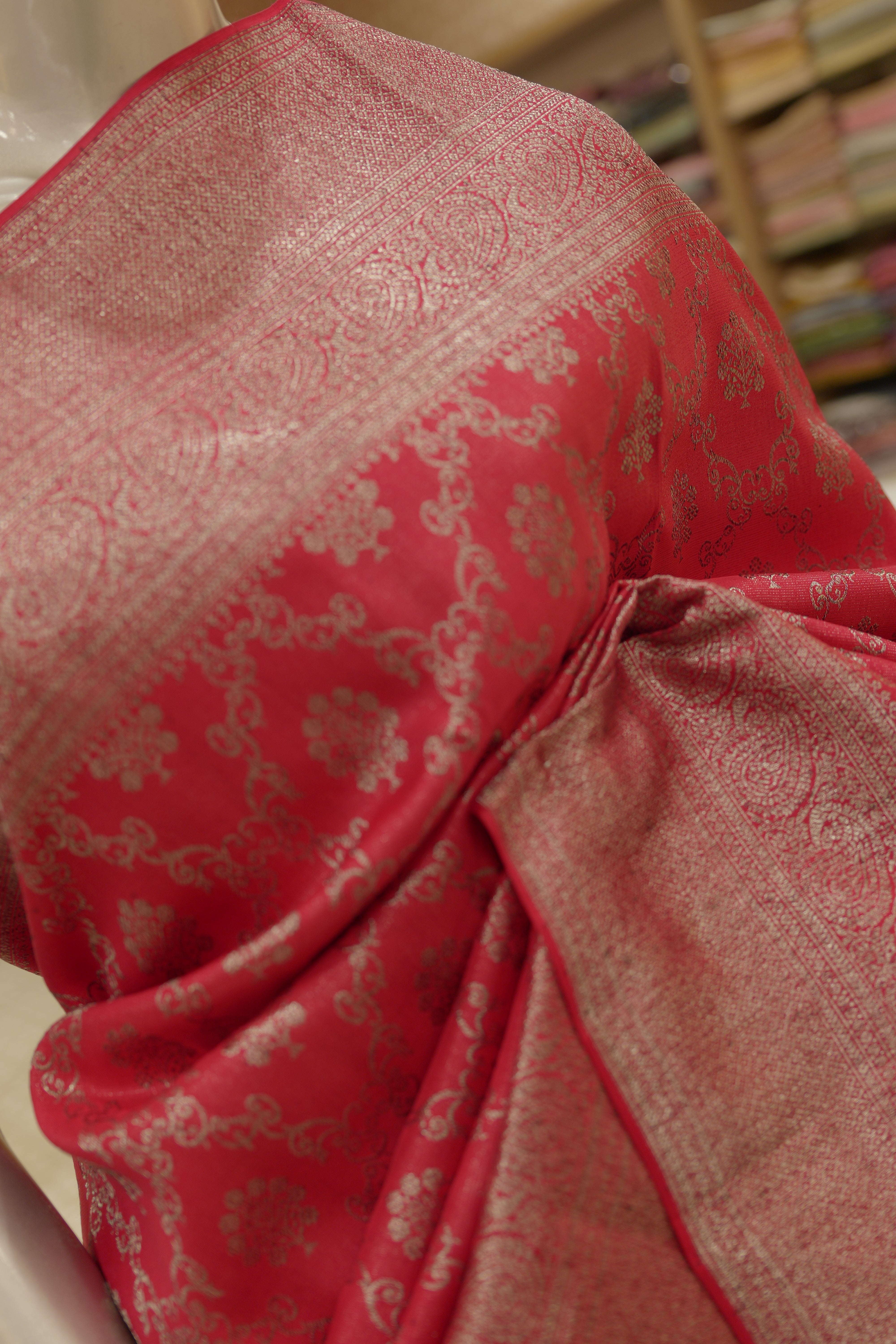 Designer Kanchipuram Saree- ruby red color search code 4501