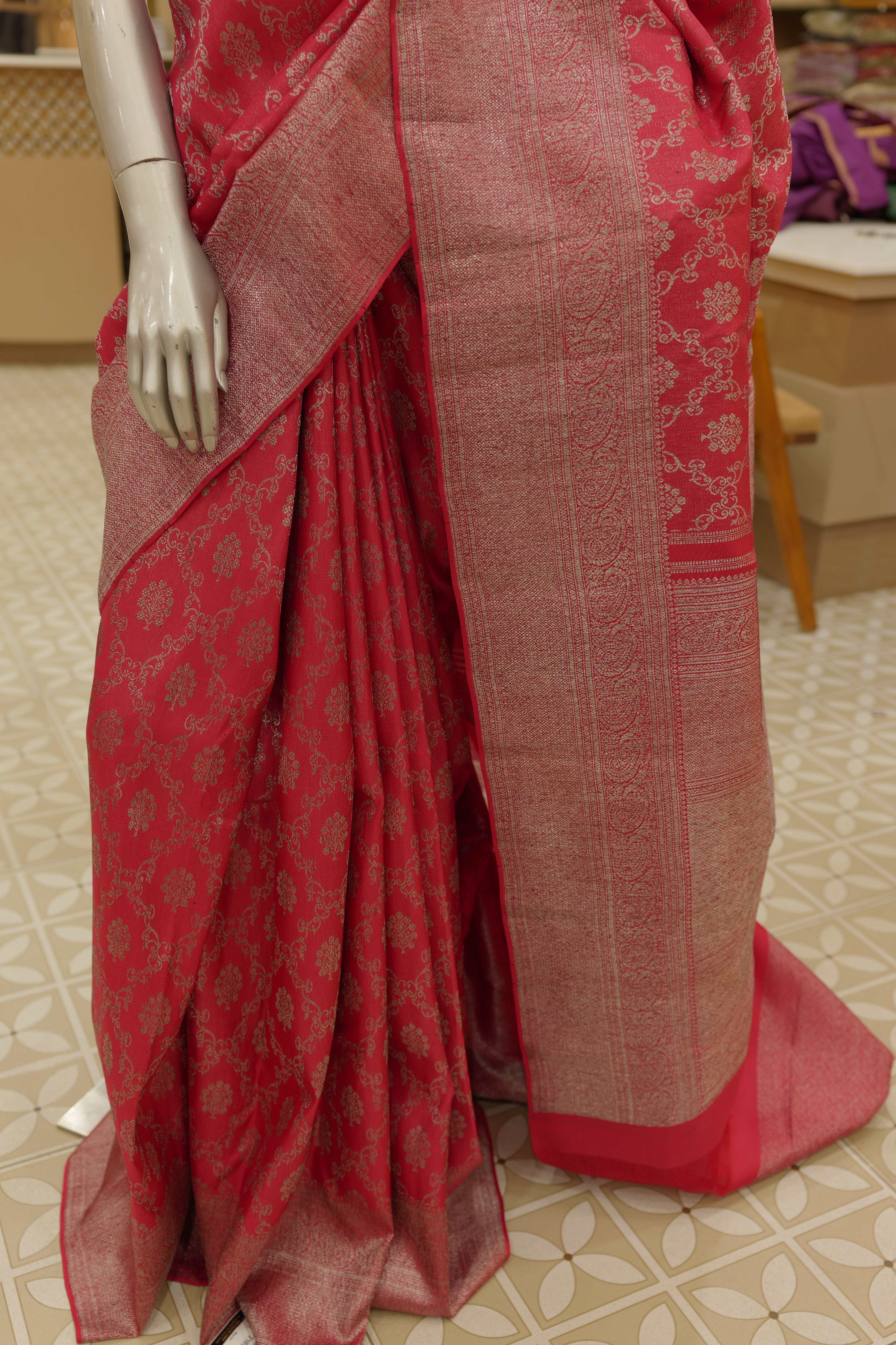 Designer Kanchipuram Saree- ruby red color search code 4501
