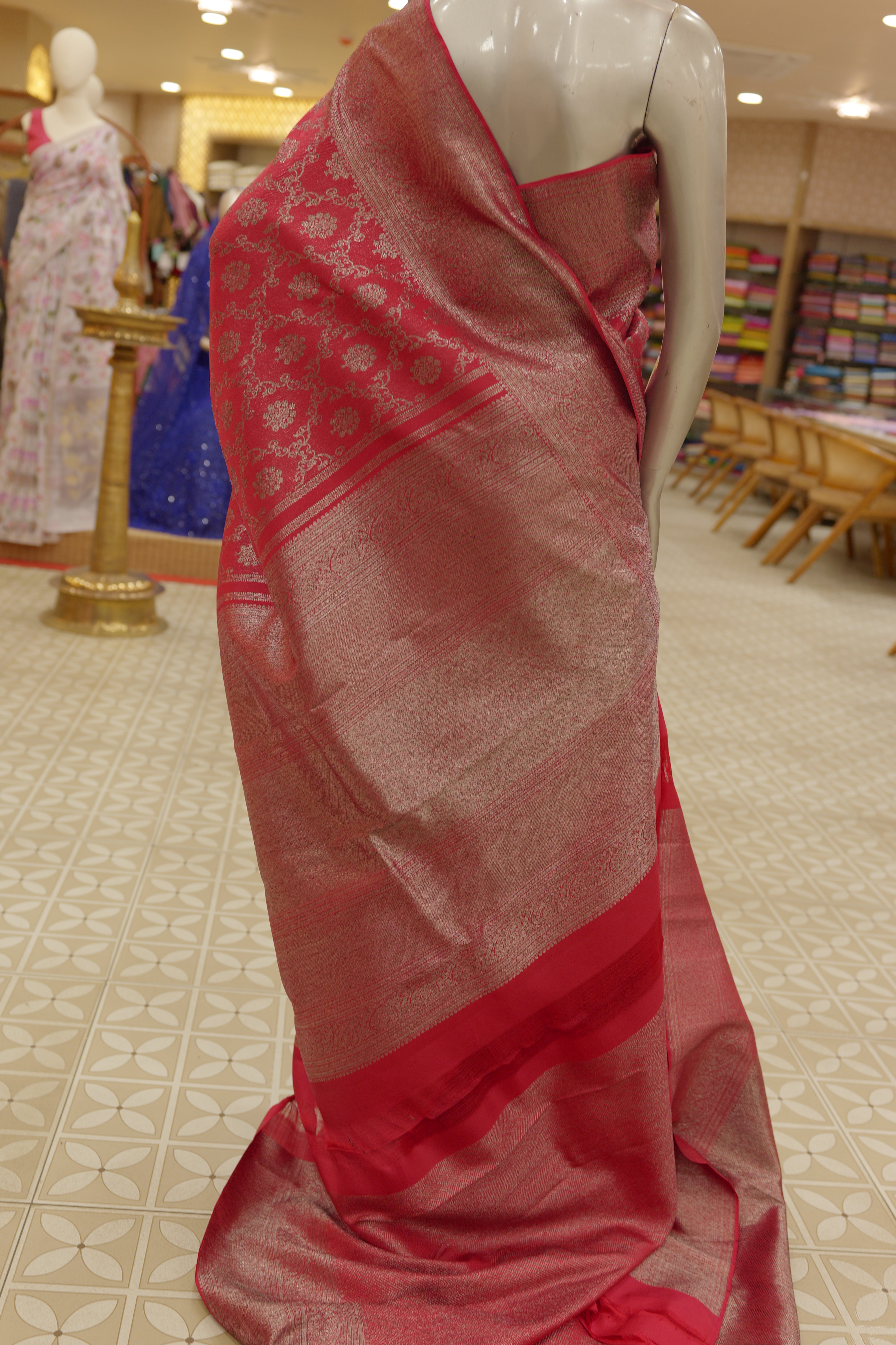Designer Kanchipuram Saree- ruby red color search code 4501