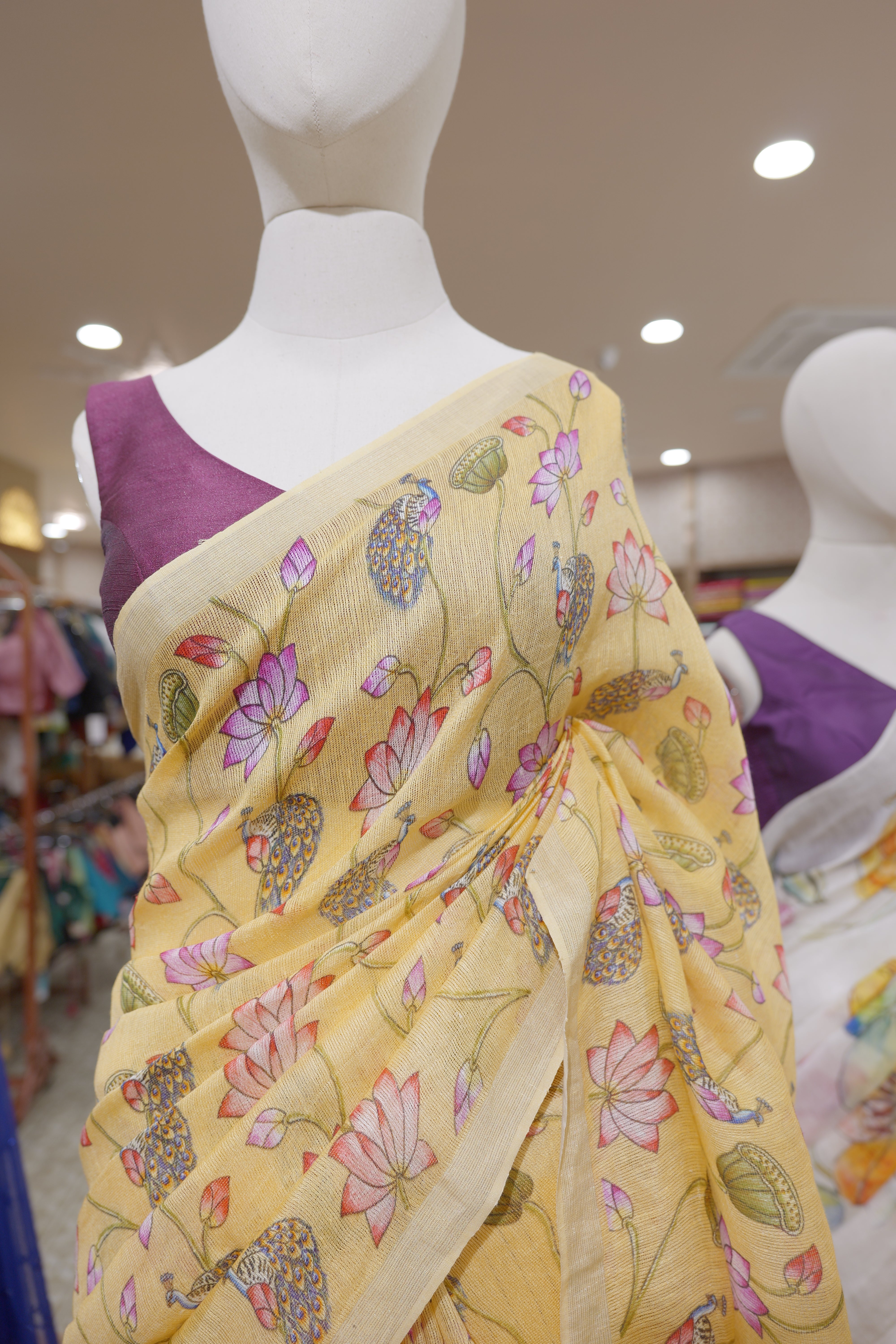 PURE LINEN SAREE - Yellow color Search code 5201