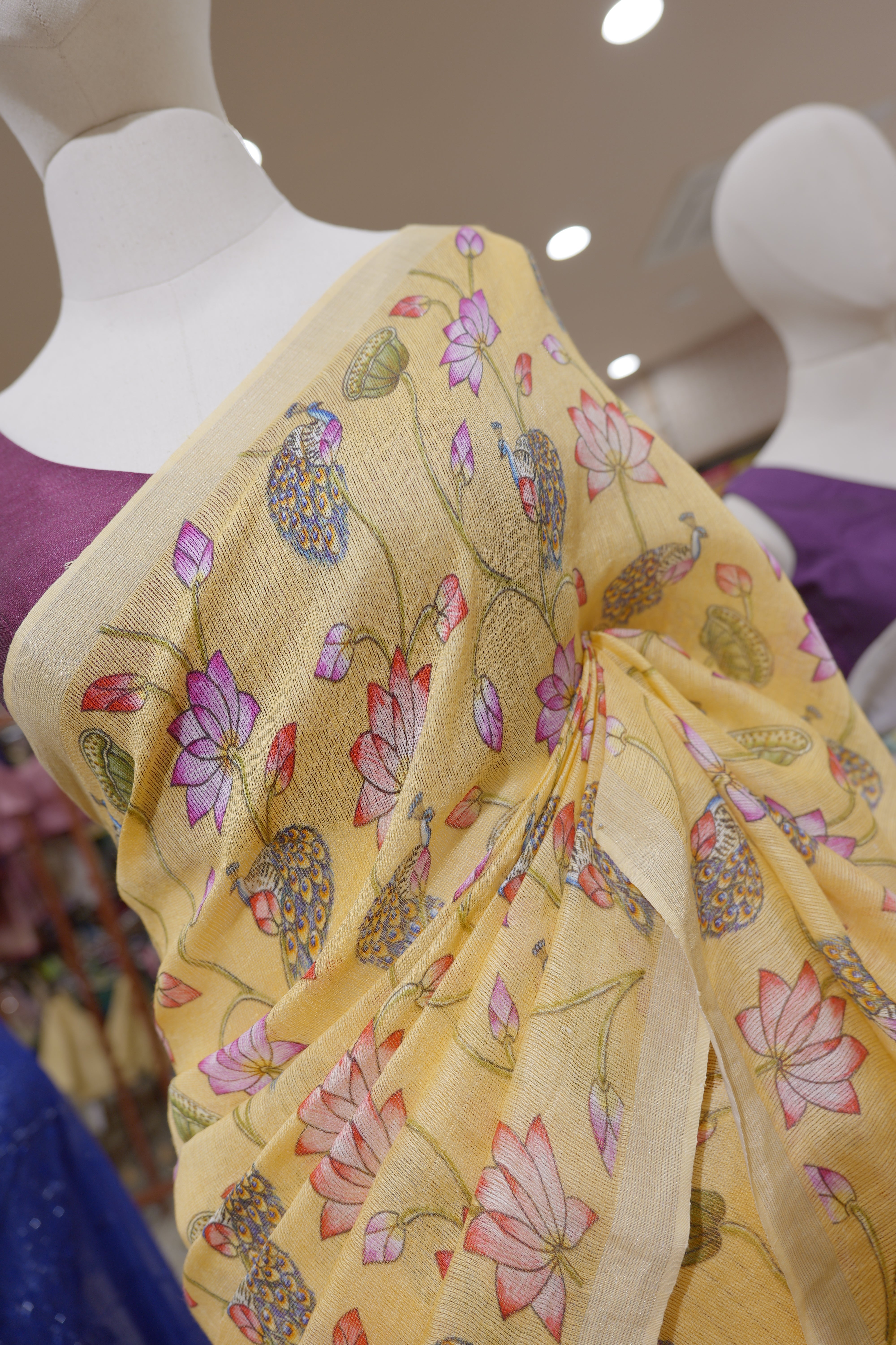 PURE LINEN SAREE - Yellow color Search code 5201