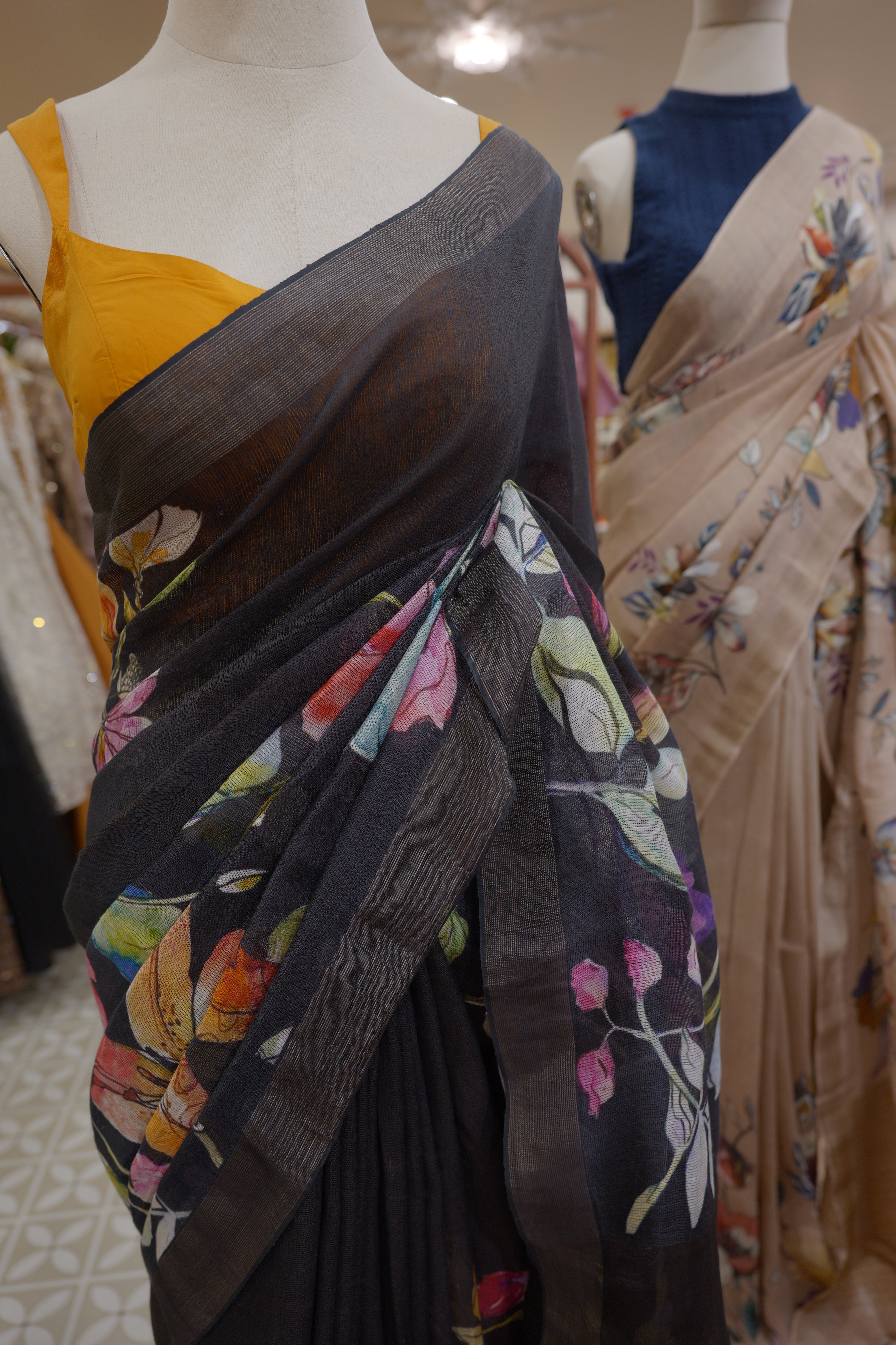 PURE LINEN SAREE -black color Search code 5203