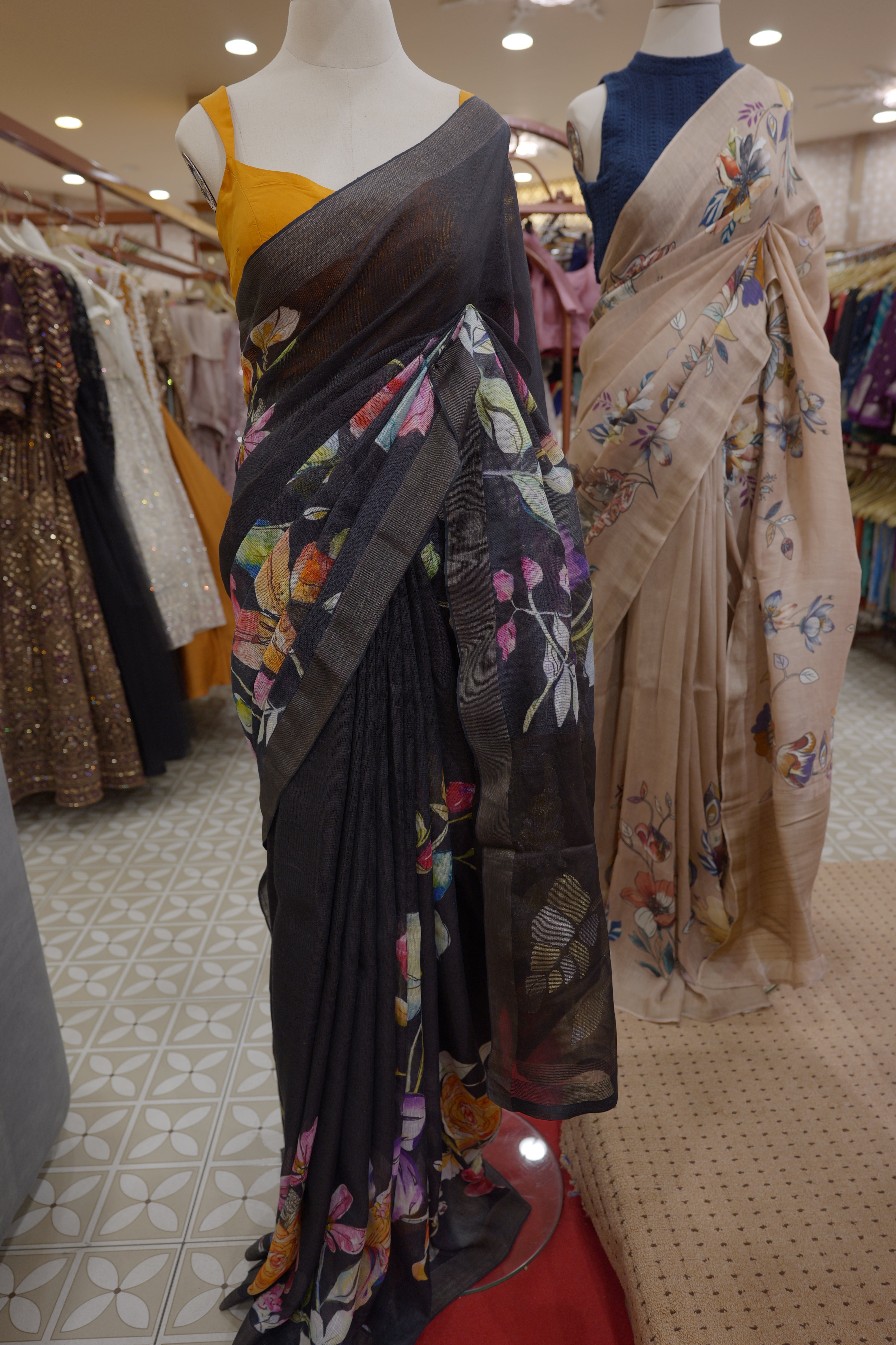 PURE LINEN SAREE -black color Search code 5203