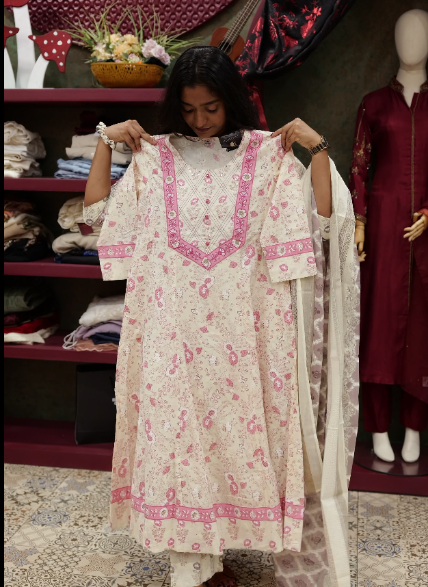 Salwar suit sets -Off-White with Blush Pink Search code 5124