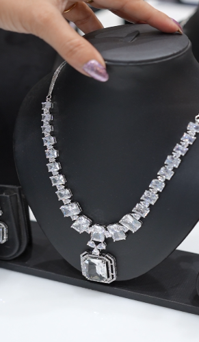 Necklace Set - AD Stone diamond and Silver color Search code 4588