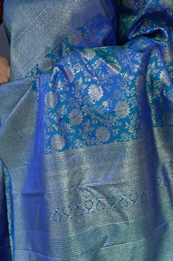 KANCHIPURAM SAREE - Peacock blue shade Search code 7652