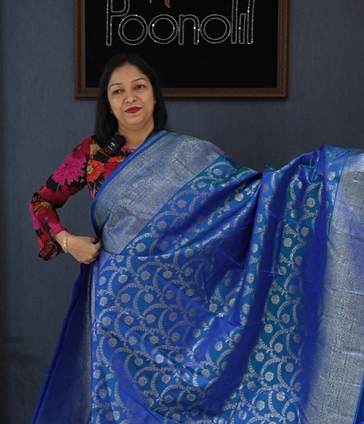 KANCHIPURAM SAREE - Peacock blue  shade Search code 7656