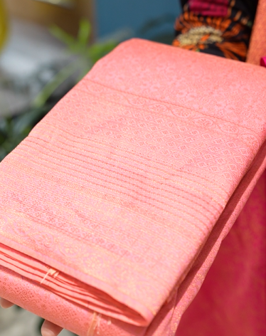 KANCHIPURAM SAREE - Peach shade Search code 7661