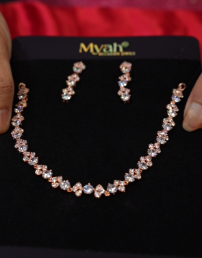 Necklace Set - AD stone rose gold color Search code 1009