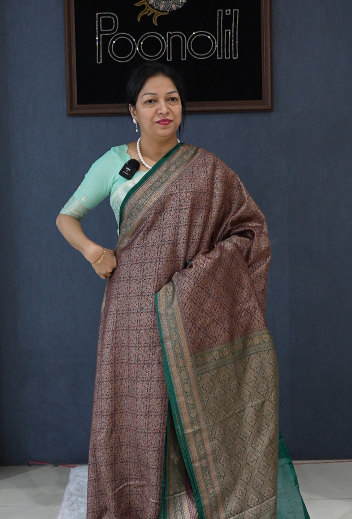 Semi Banarasi Katan Saree  -Purple to Green  color Search Code 1124