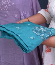 UNSTITCHED SALWAR SUIT SET-Turquoise green shade Search code 7918
