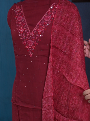 UNSTITCHED SALWAR SUIT SET-Maroon shade Search code 7923