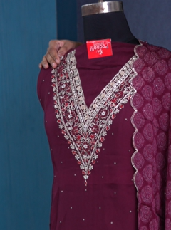 UNSTITCHED SALWAR SUIT SET-Wine shade Search code 7925