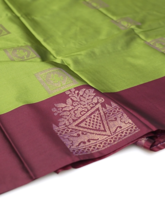 Semi Silk Saree - Green  and Maroon  color Search code 6400