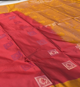 Semi Silk Saree -Maroon to Golden yellow   color Search code 6401