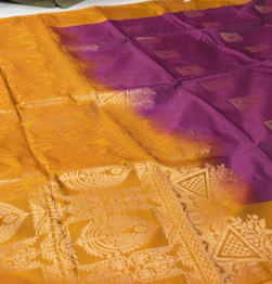 Semi Silk Saree -Purple to Golden yellow   color Search code 6402