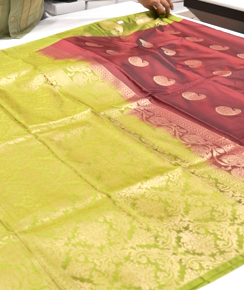 Semi Silk Saree -Light green to Maroon  color Search code 6404