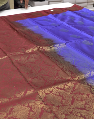 Semi Silk Saree -Electric blue  to Maroon  color Search code 6405
