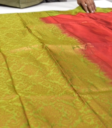 Semi Silk Saree -Brick red to Green color Search code 6406
