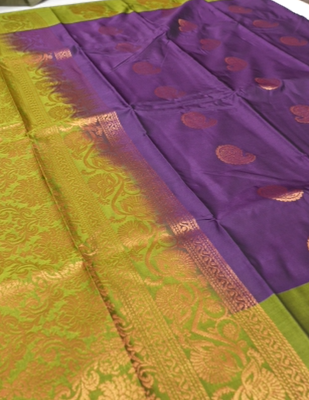 Semi Silk Saree -Dark purple to Green  color Search code 6407