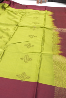 Semi Silk Saree -Dark Maroon to Green  color Search code 6408